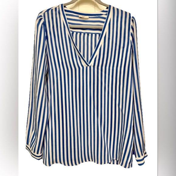 Joie Tops - Joie 100% Silk Blue White Striped Blouse Size Large V-Neck Long Sleeves